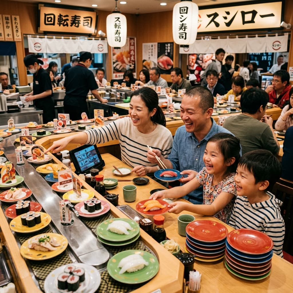 Familia comiendo sushi