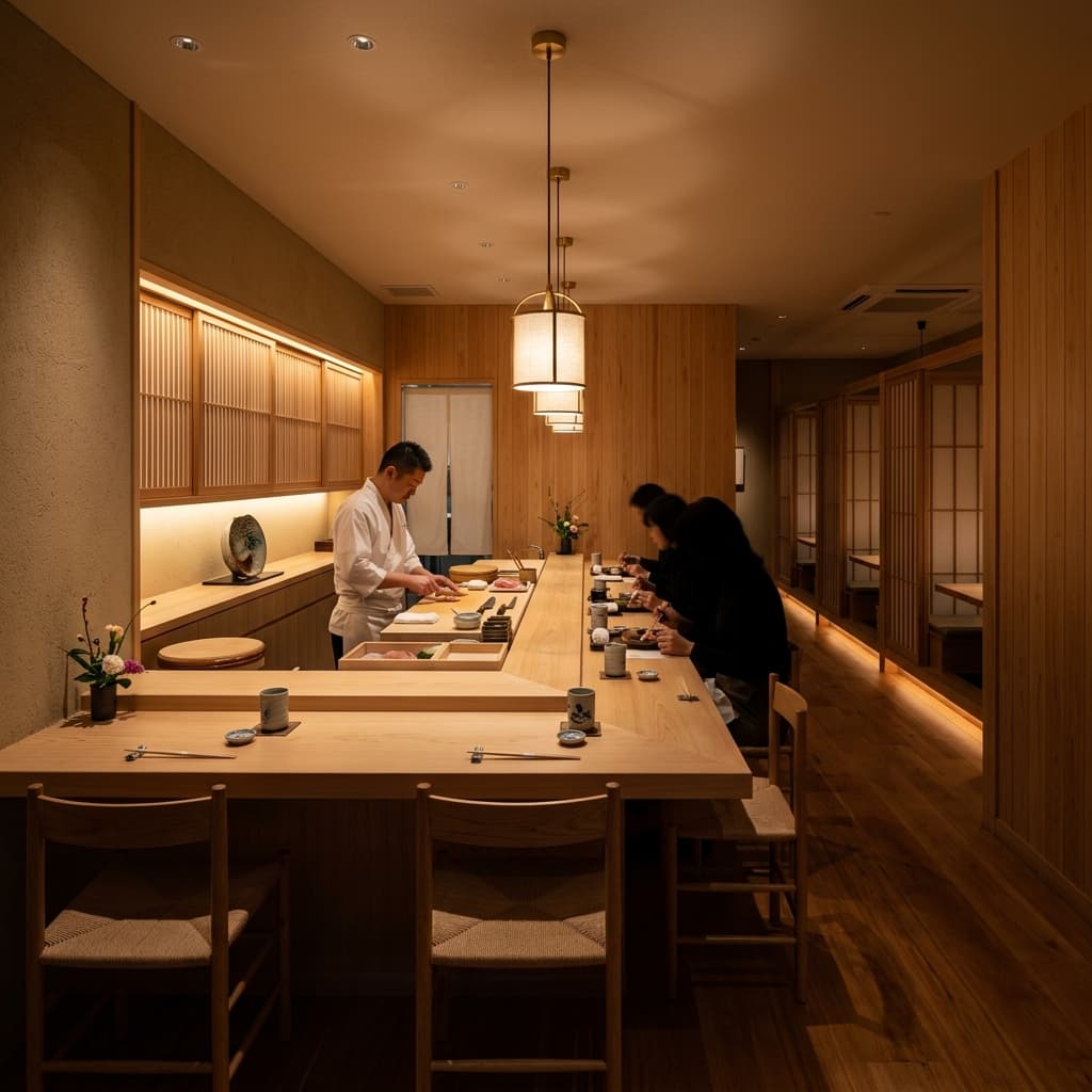Interior elegante de Sakura Sushi